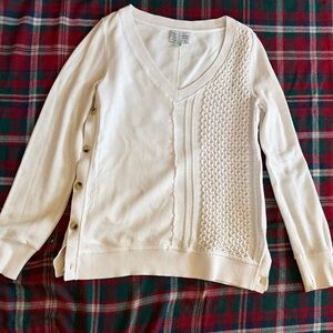 Anthropologie Cream V-Neck Sweater with Button Detail